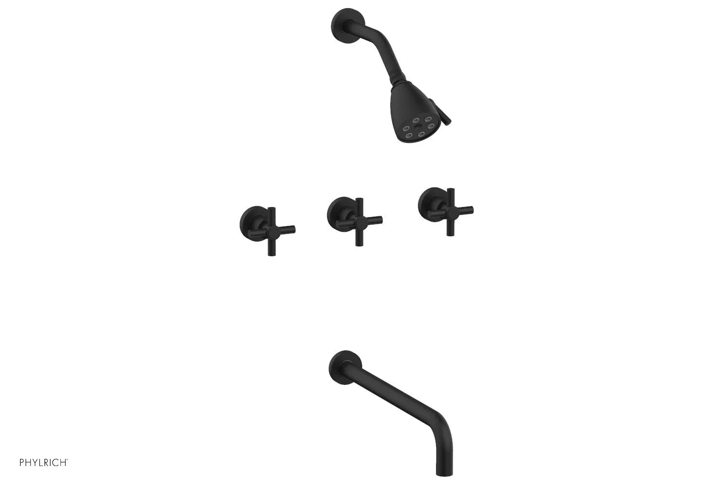 Phylrich BASIC Three Handle Tub and Shower Set 14" Spout - Tubular Cross Handles by Phylrich