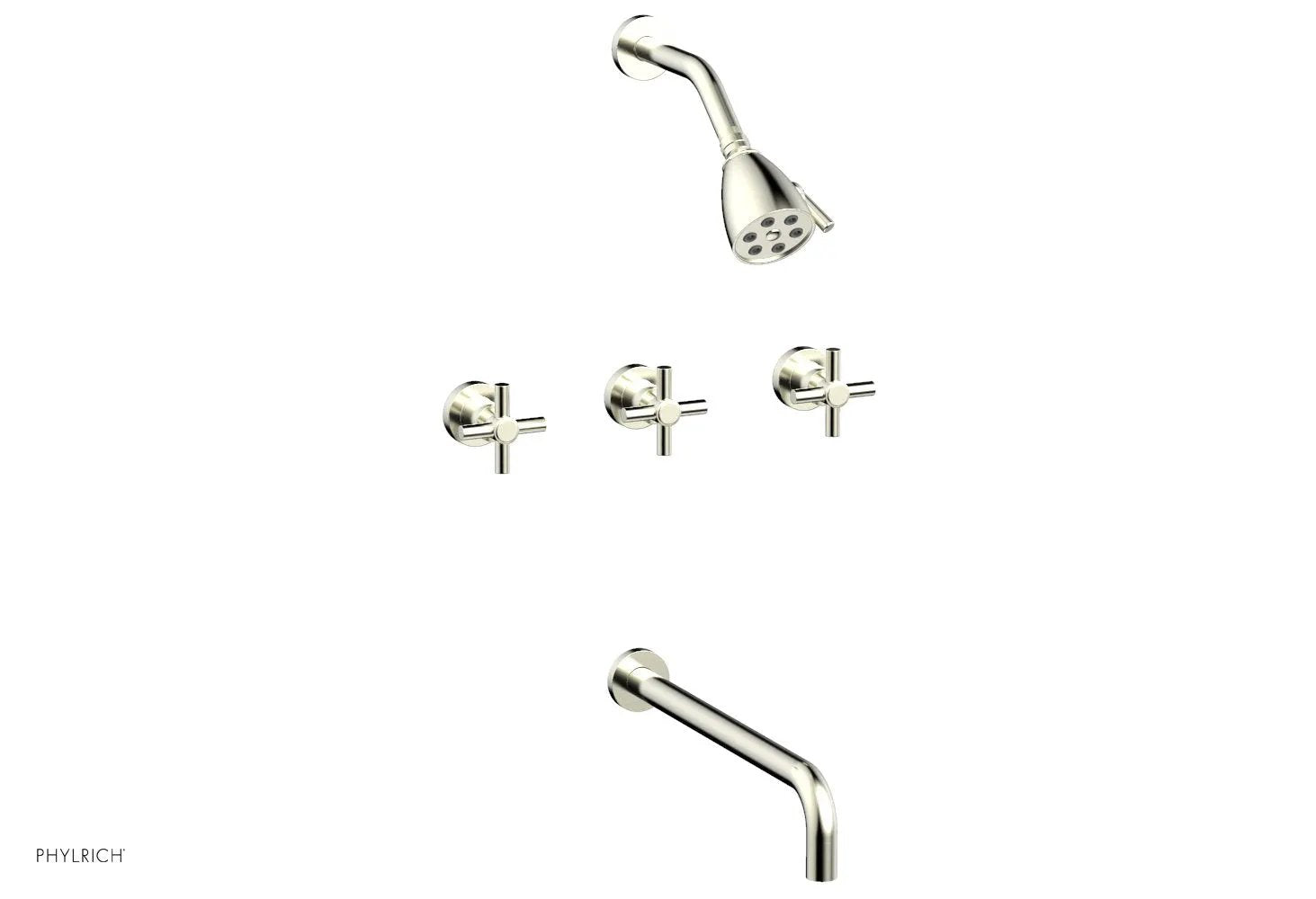 Phylrich BASIC Three Handle Tub and Shower Set 14" Spout - Tubular Cross Handles by Phylrich