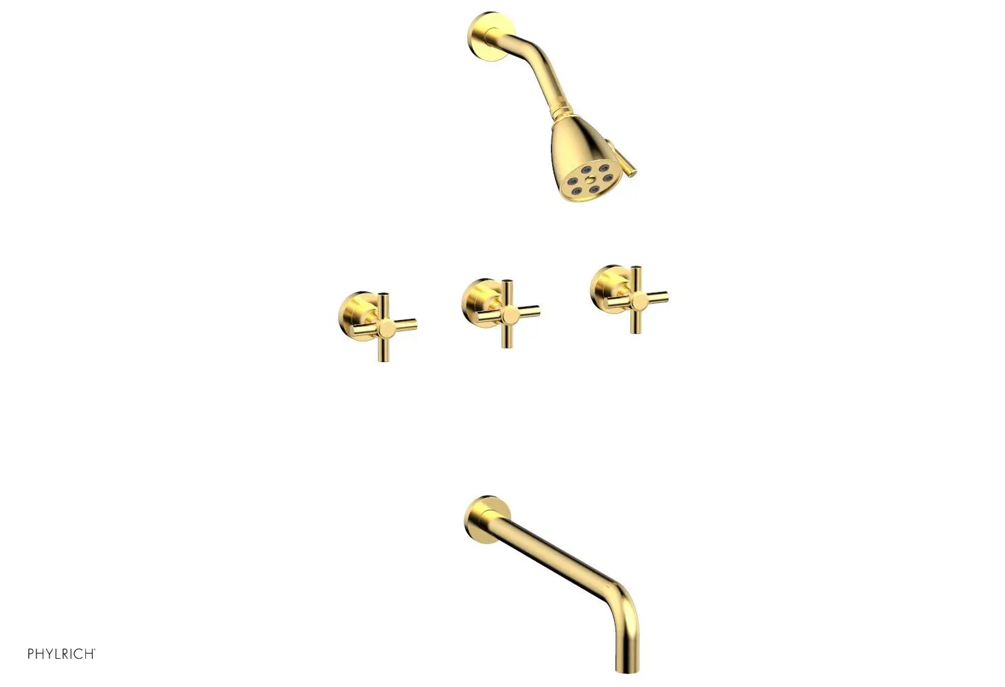Phylrich BASIC Three Handle Tub and Shower Set 14" Spout - Tubular Cross Handles by Phylrich