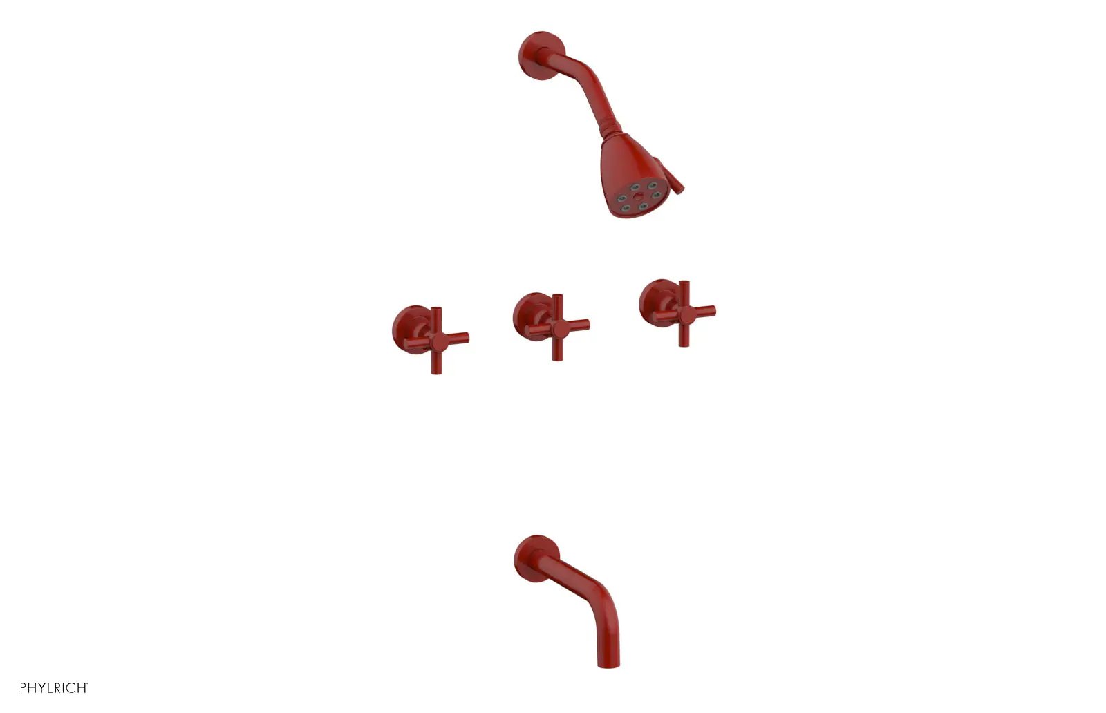 Phylrich BASIC Three Handle Tub and Shower Set 7 1/2" Spout - Tubular Cross Handles by Phylrich