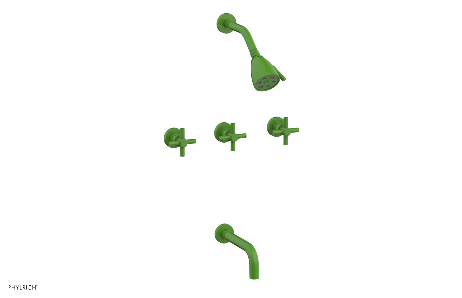 Phylrich BASIC Three Handle Tub and Shower Set 7 1/2" Spout - Tubular Cross Handles