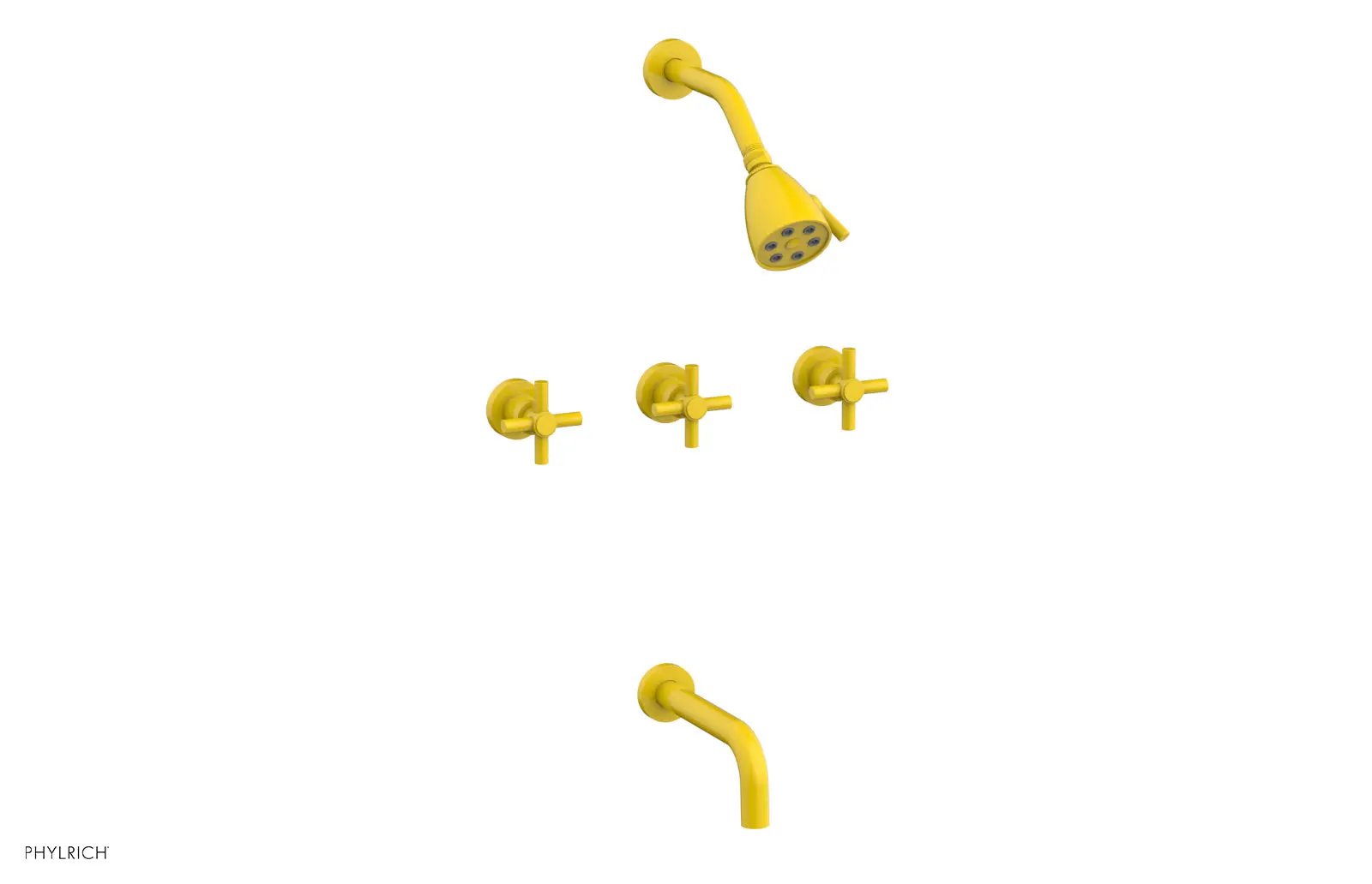 Phylrich BASIC Three Handle Tub and Shower Set 7 1/2" Spout - Tubular Cross Handles by Phylrich
