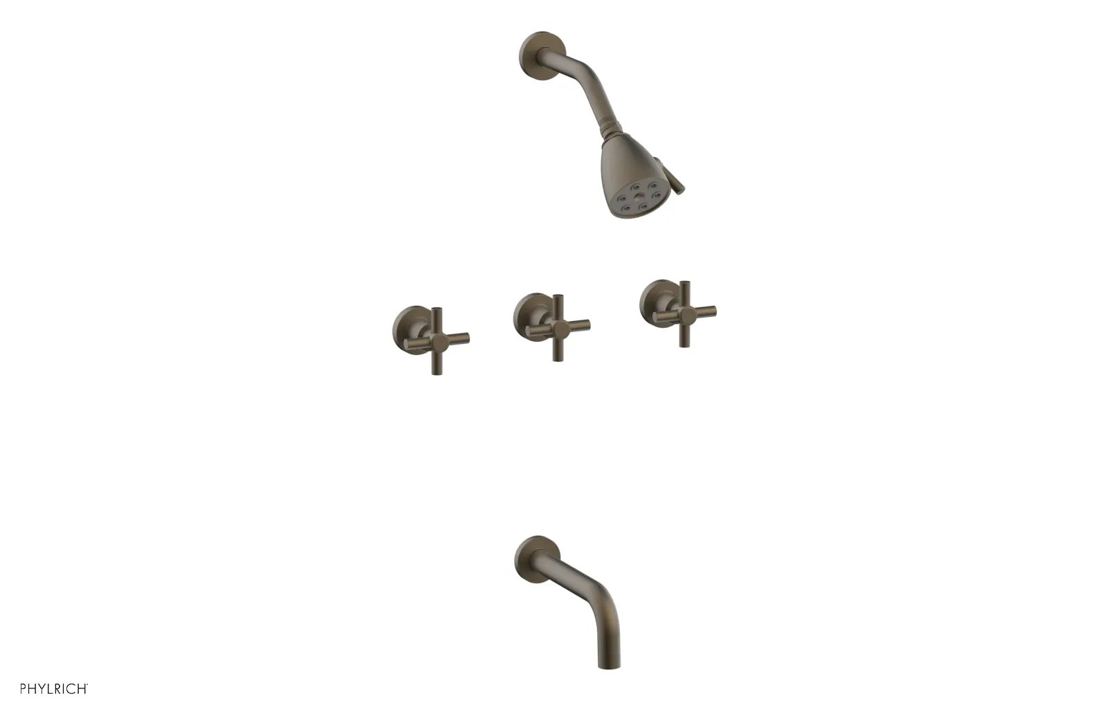 Phylrich BASIC Three Handle Tub and Shower Set 7 1/2" Spout - Tubular Cross Handles by Phylrich
