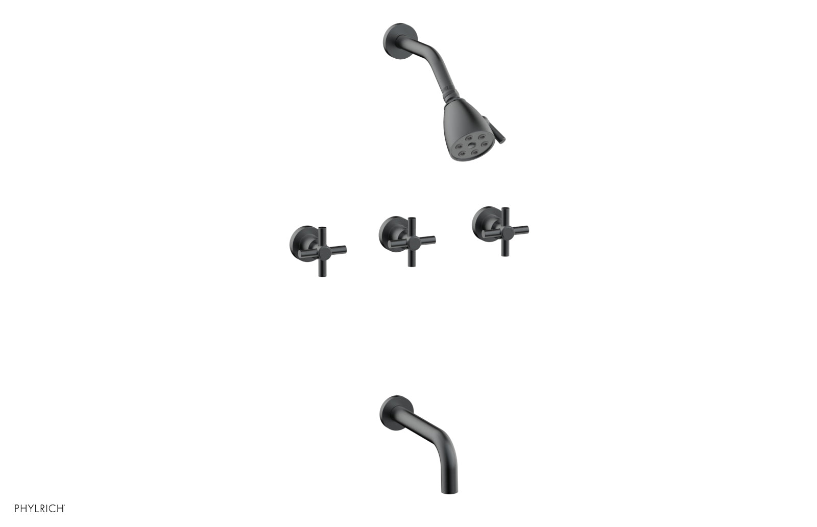 Phylrich BASIC Three Handle Tub and Shower Set 7 1/2" Spout - Tubular Cross Handles