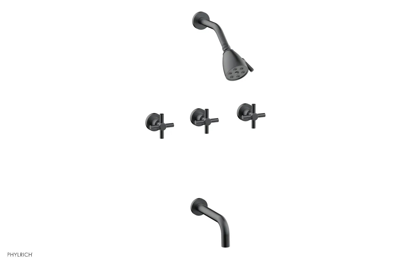 Phylrich BASIC Three Handle Tub and Shower Set 7 1/2" Spout - Tubular Cross Handles by Phylrich