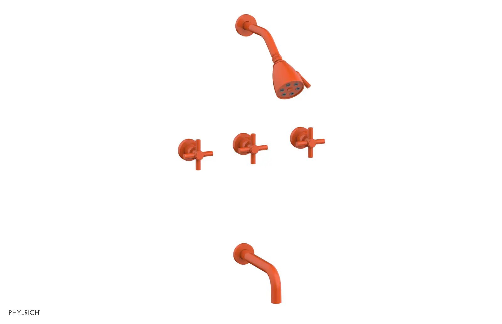 Phylrich BASIC Three Handle Tub and Shower Set 7 1/2" Spout - Tubular Cross Handles by Phylrich