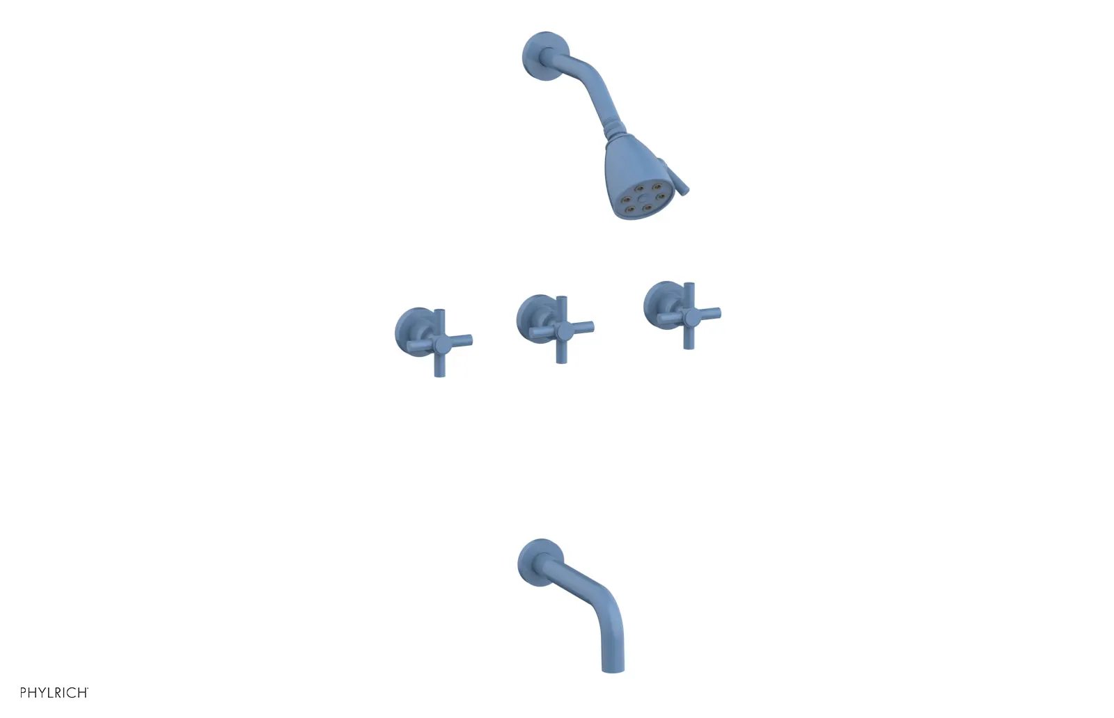 Phylrich BASIC Three Handle Tub and Shower Set 7 1/2" Spout - Tubular Cross Handles by Phylrich