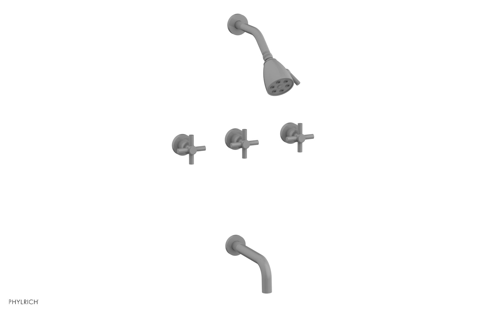 Phylrich BASIC Three Handle Tub and Shower Set 7 1/2" Spout - Tubular Cross Handles