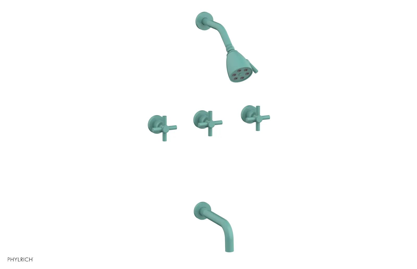 Phylrich BASIC Three Handle Tub and Shower Set 7 1/2" Spout - Tubular Cross Handles by Phylrich