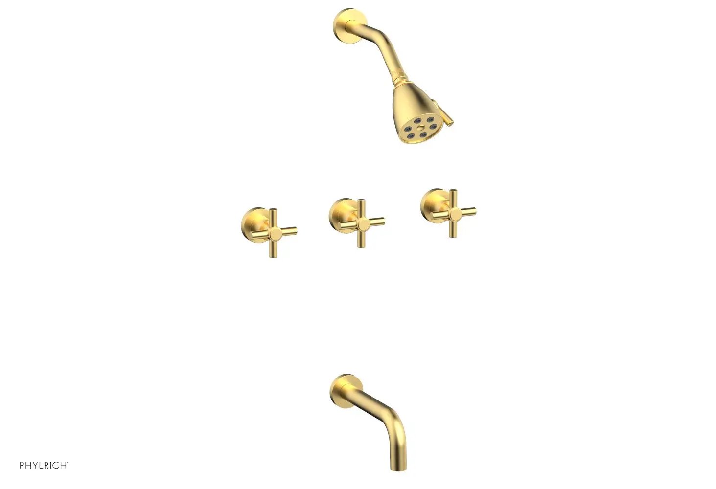Phylrich BASIC Three Handle Tub and Shower Set 7 1/2" Spout - Tubular Cross Handles by Phylrich