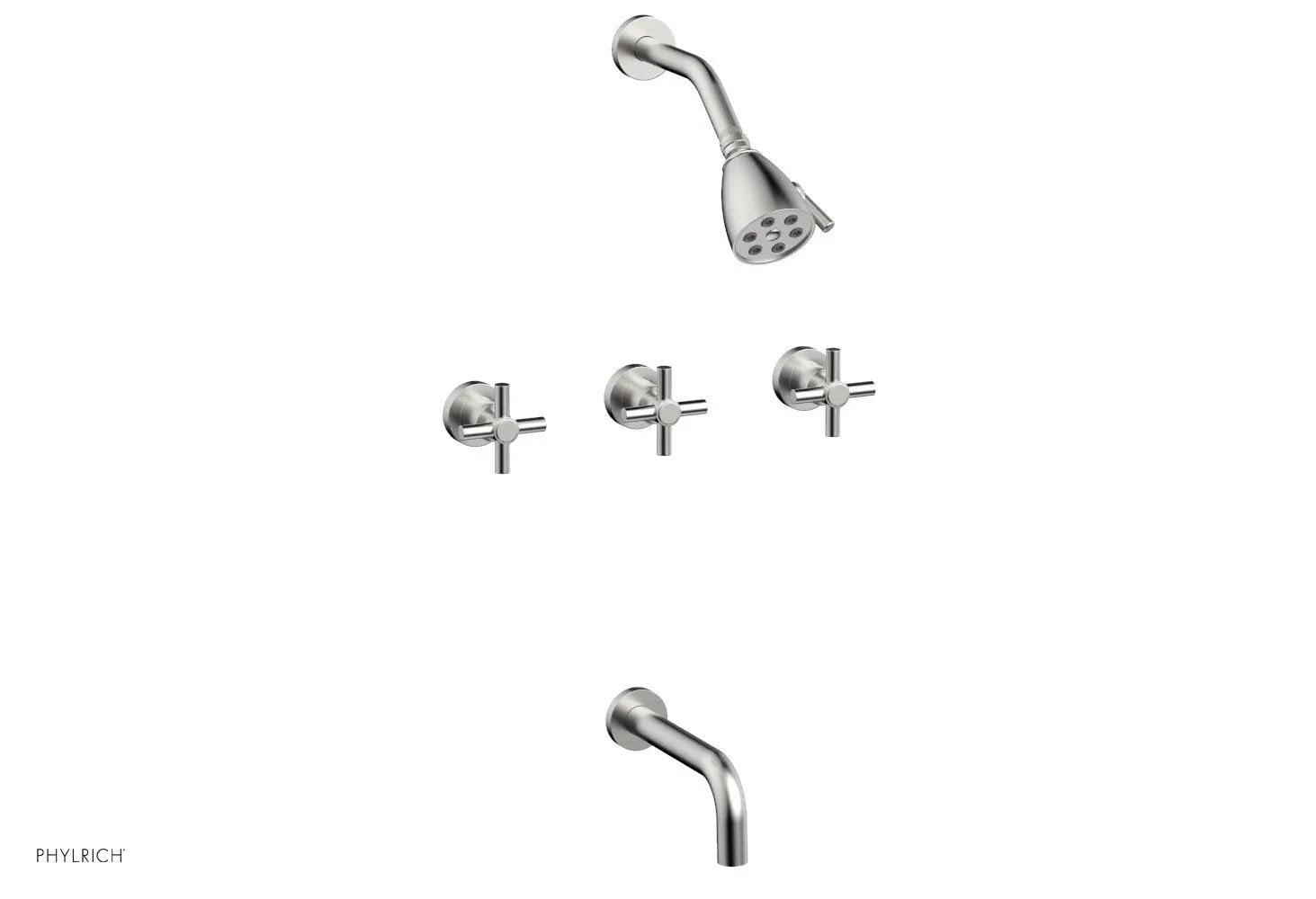 Phylrich BASIC Three Handle Tub and Shower Set 7 1/2" Spout - Tubular Cross Handles by Phylrich