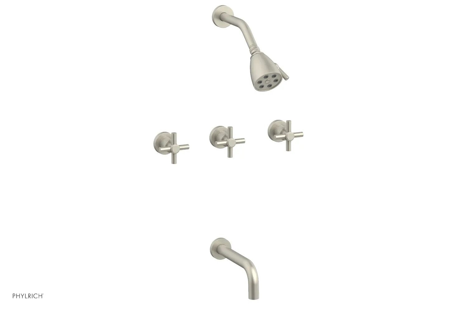 Phylrich BASIC Three Handle Tub and Shower Set 7 1/2" Spout - Tubular Cross Handles by Phylrich