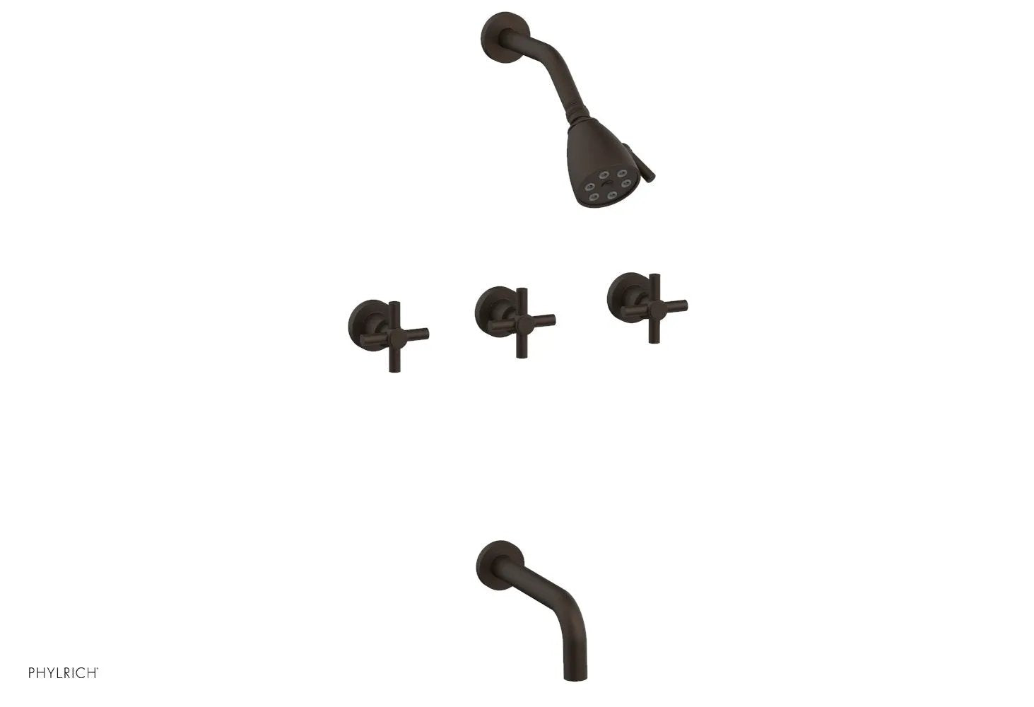 Phylrich BASIC Three Handle Tub and Shower Set 7 1/2" Spout - Tubular Cross Handles by Phylrich