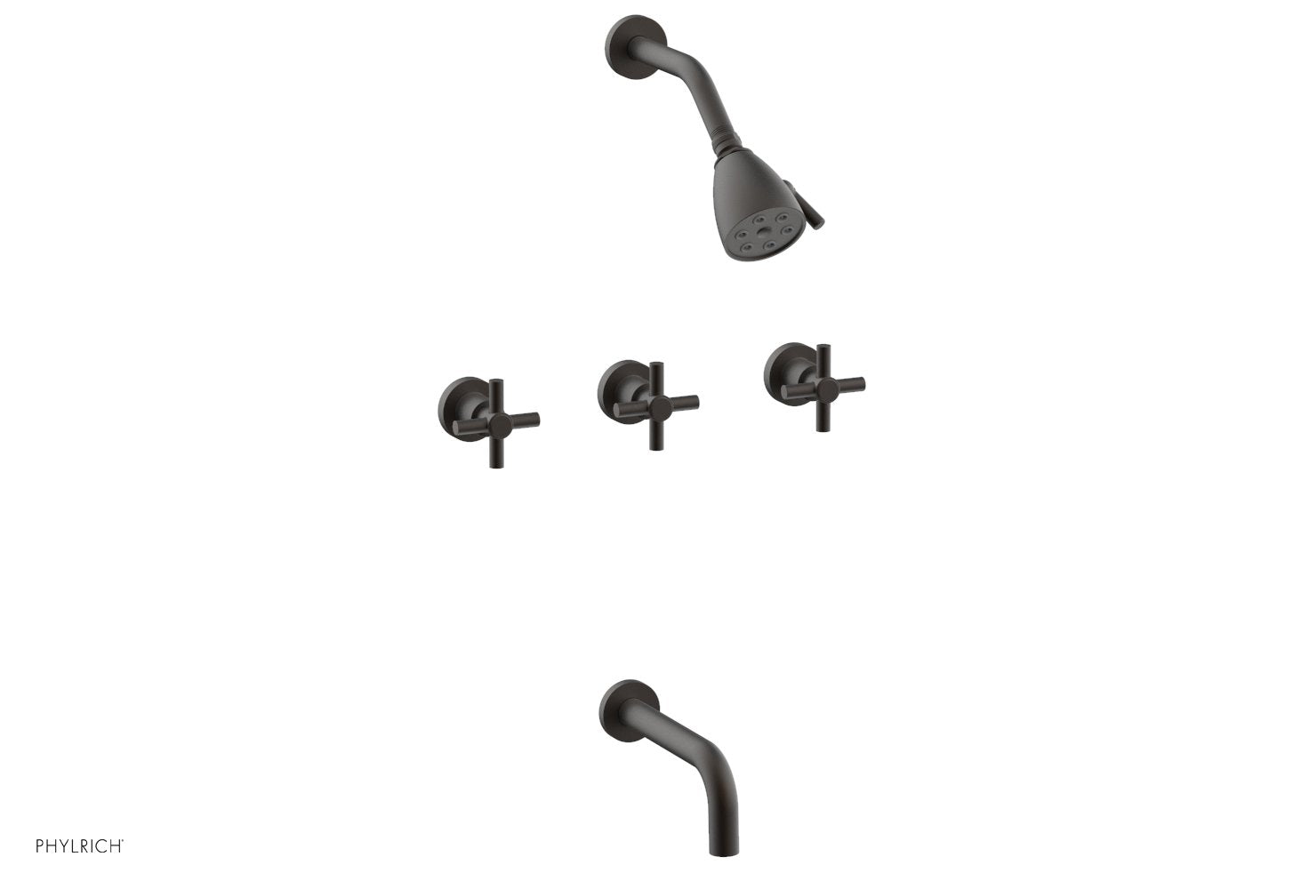 Phylrich BASIC Three Handle Tub and Shower Set 7 1/2" Spout - Tubular Cross Handles