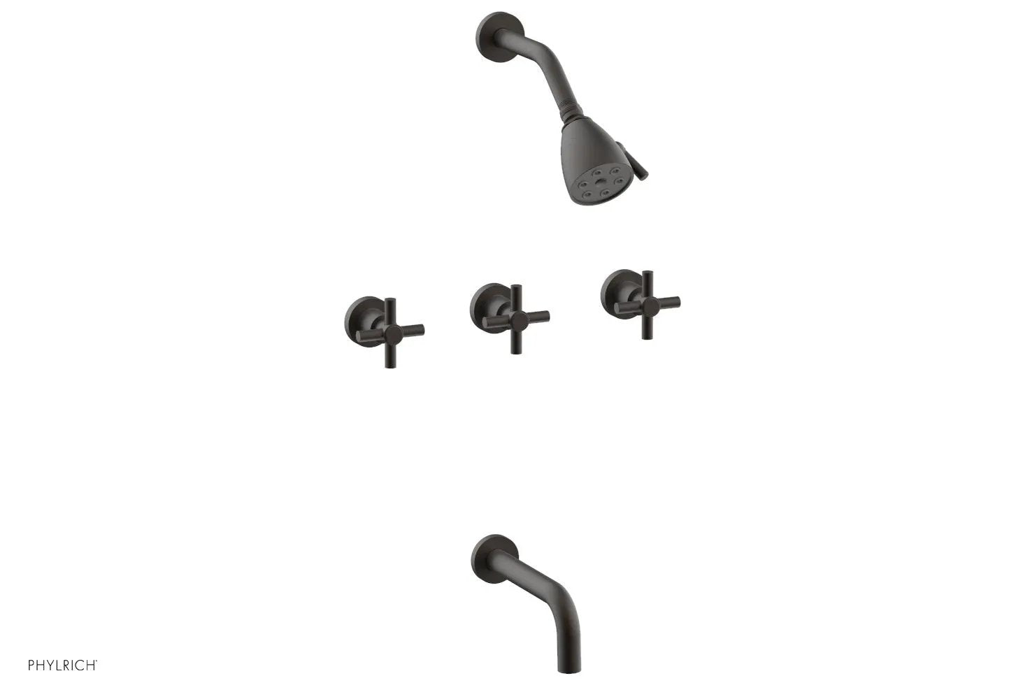 Phylrich BASIC Three Handle Tub and Shower Set 7 1/2" Spout - Tubular Cross Handles by Phylrich