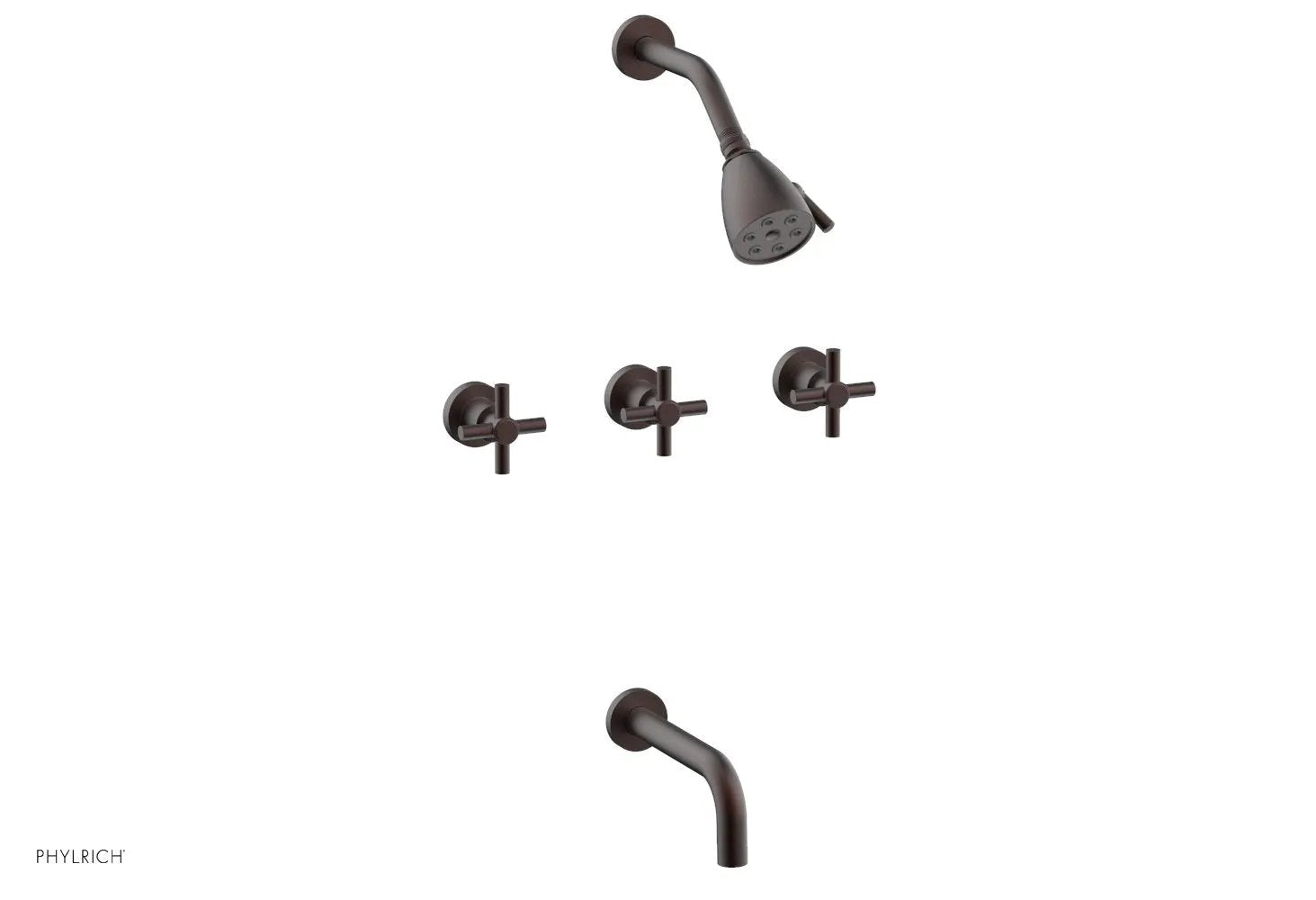 Phylrich BASIC Three Handle Tub and Shower Set 7 1/2" Spout - Tubular Cross Handles by Phylrich