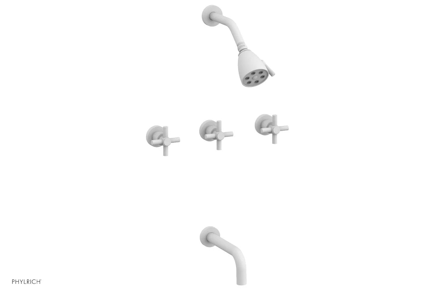 Phylrich BASIC Three Handle Tub and Shower Set 7 1/2" Spout - Tubular Cross Handles by Phylrich