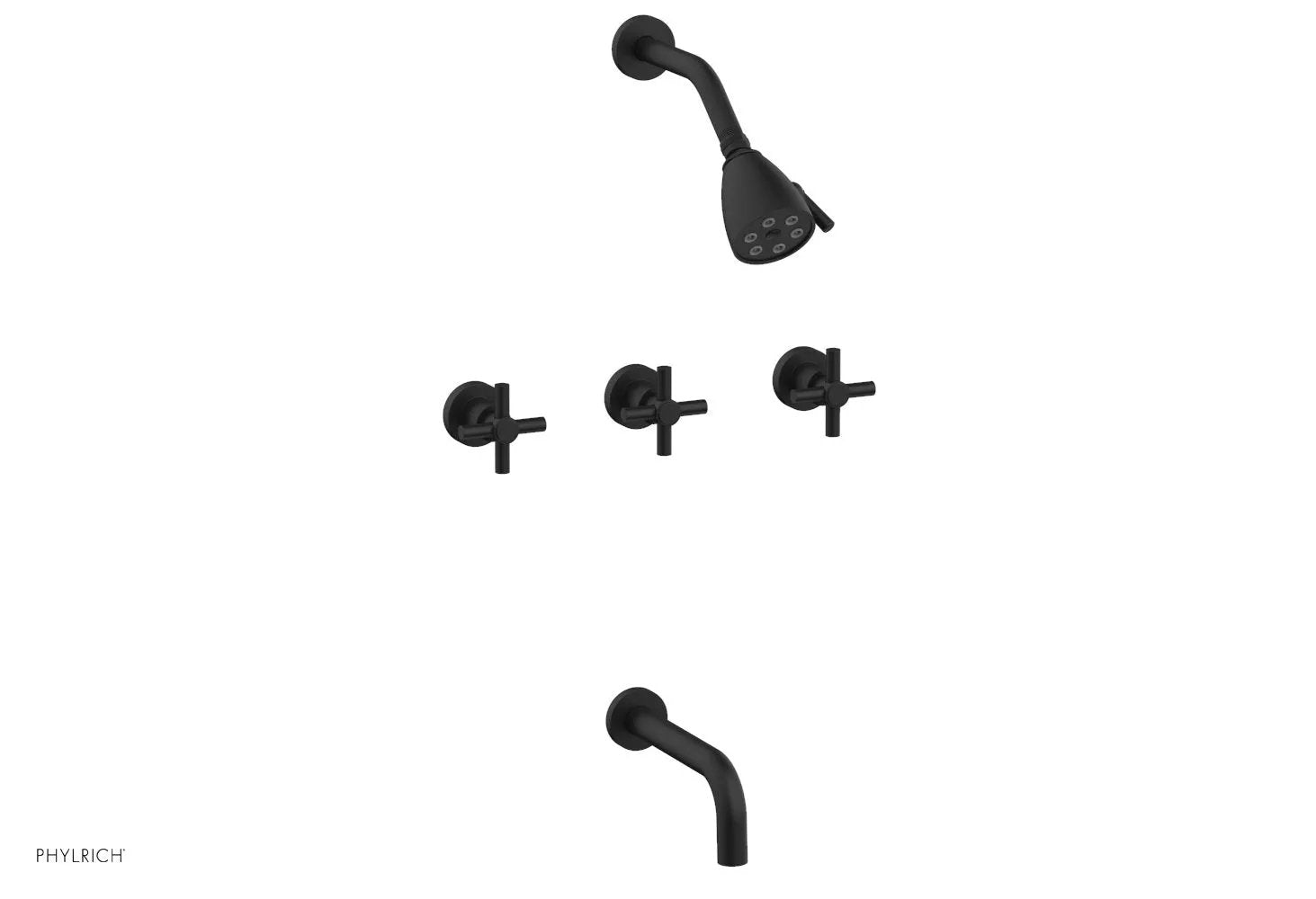 Phylrich BASIC Three Handle Tub and Shower Set 7 1/2" Spout - Tubular Cross Handles by Phylrich
