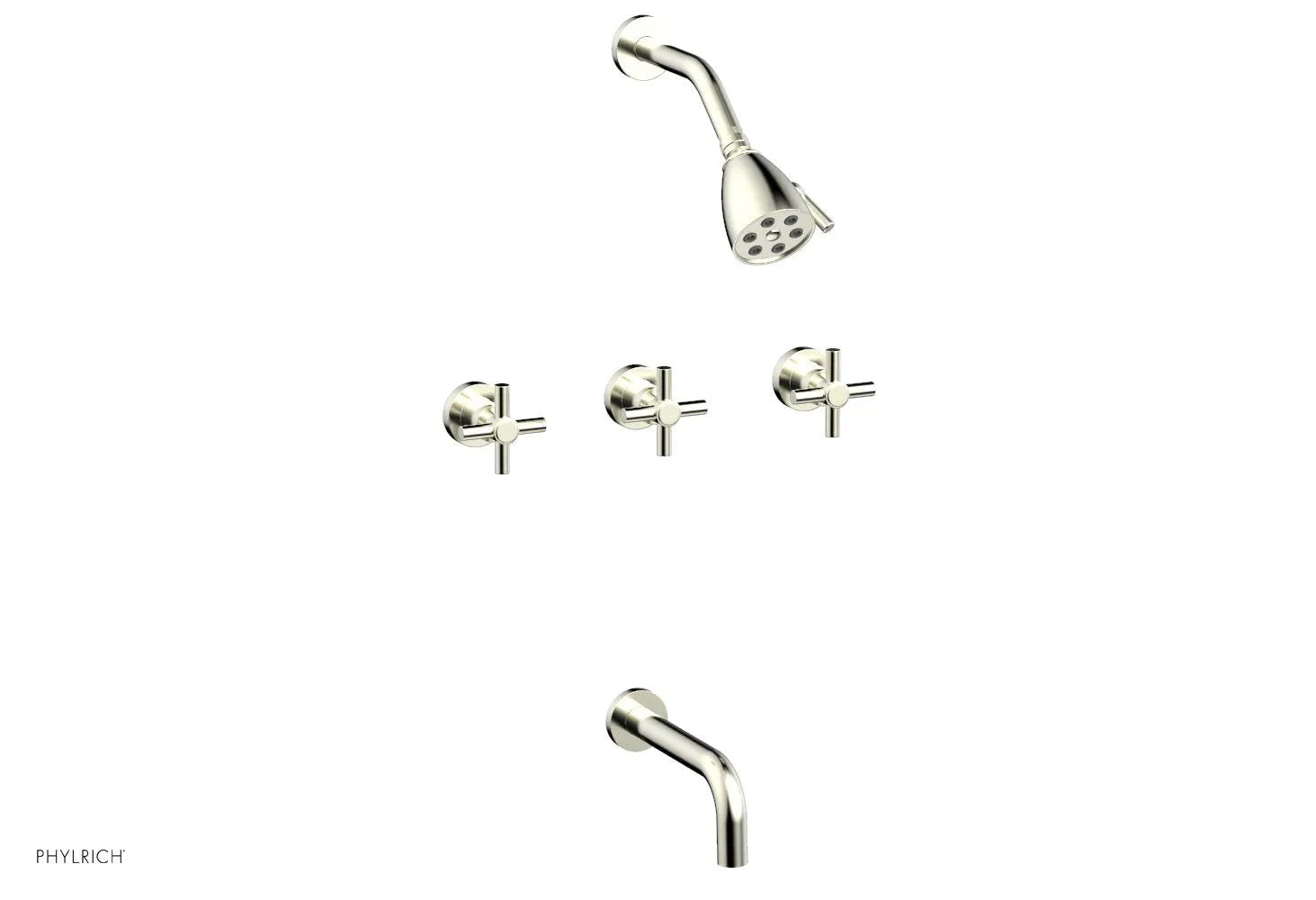 Phylrich BASIC Three Handle Tub and Shower Set 7 1/2" Spout - Tubular Cross Handles by Phylrich