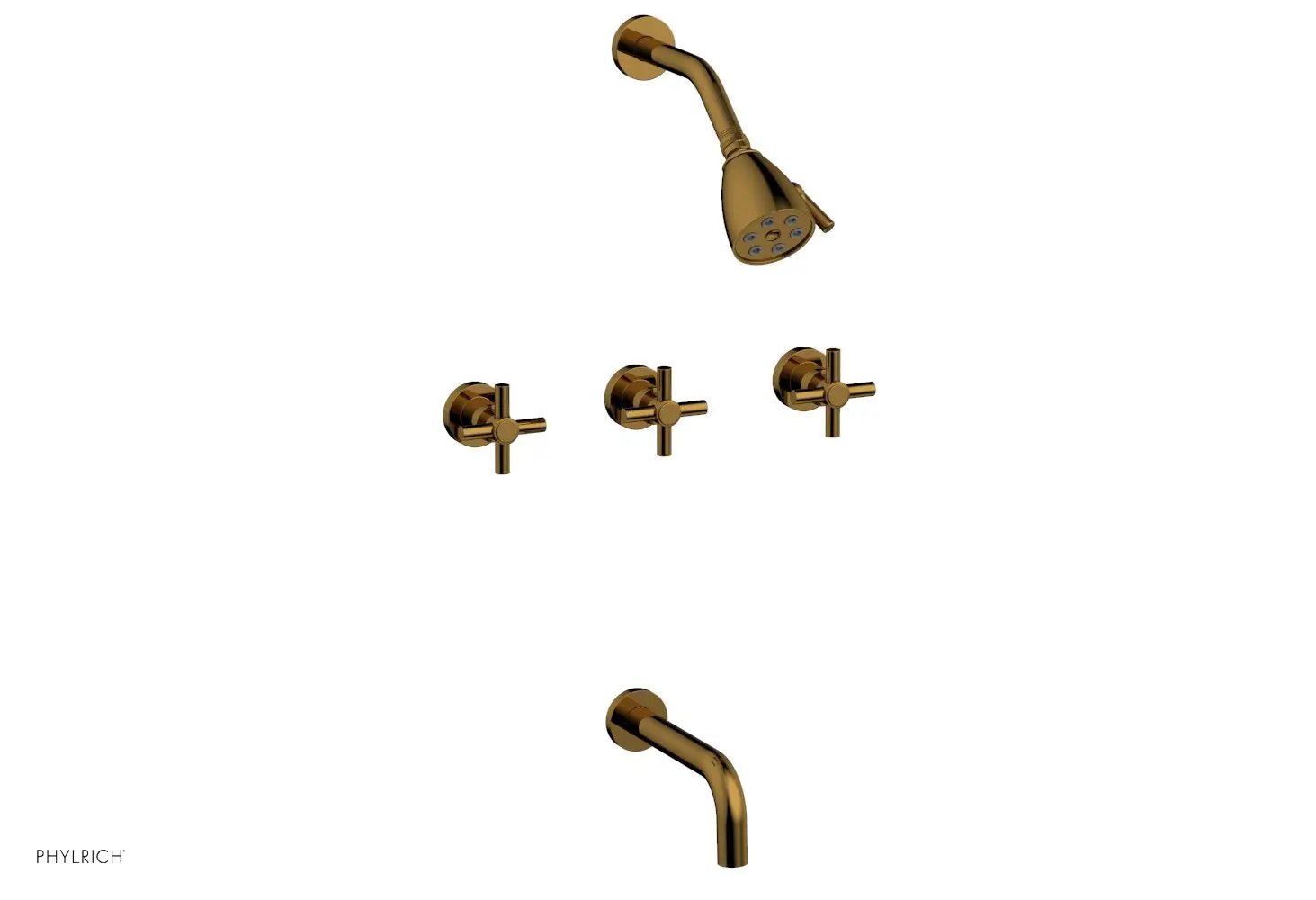 Phylrich BASIC Three Handle Tub and Shower Set 7 1/2" Spout - Tubular Cross Handles by Phylrich