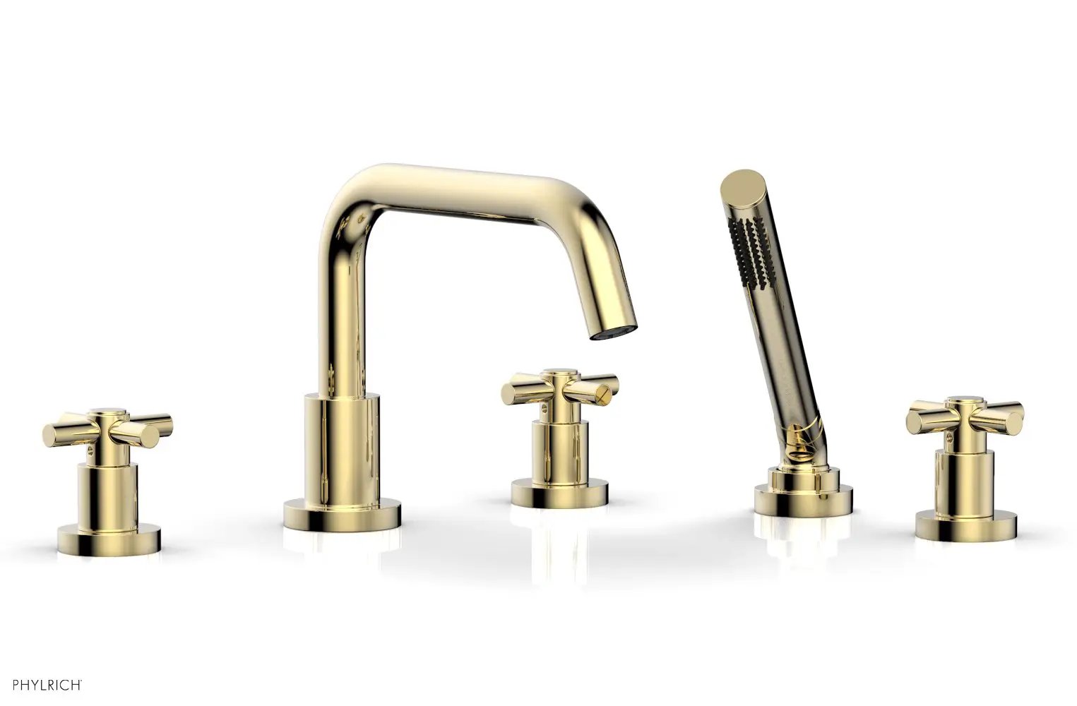Phylrich BASIC Deck Tub Set with Hand Shower - Tubular Cross Handles by Phylrich