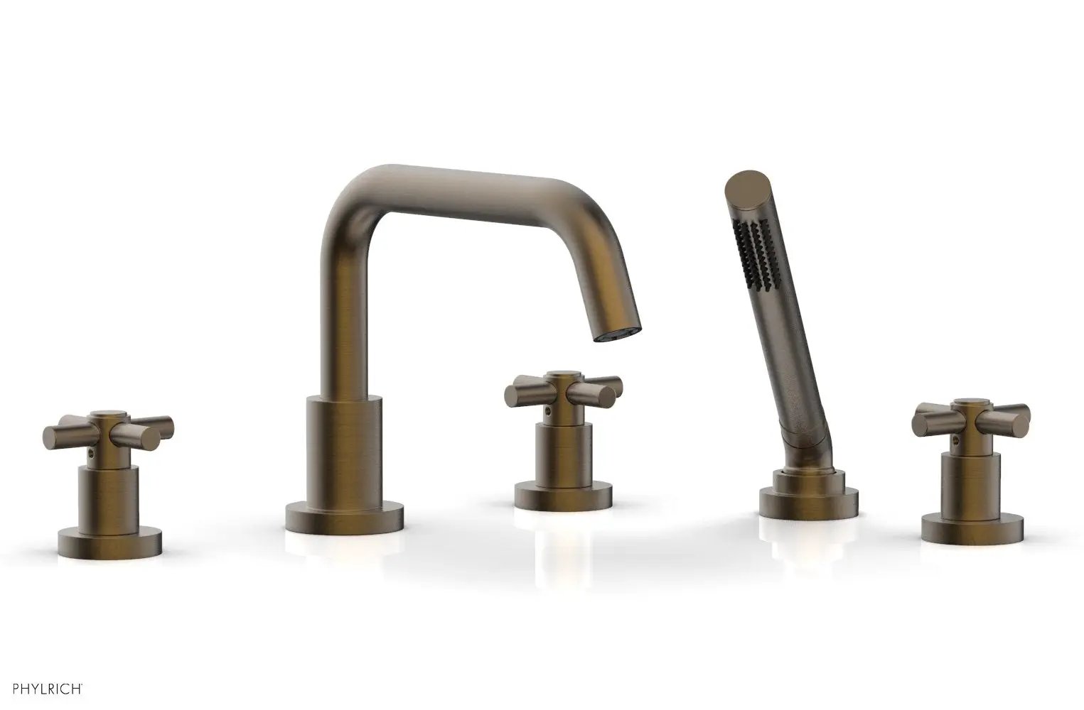 Phylrich BASIC Deck Tub Set with Hand Shower - Tubular Cross Handles by Phylrich