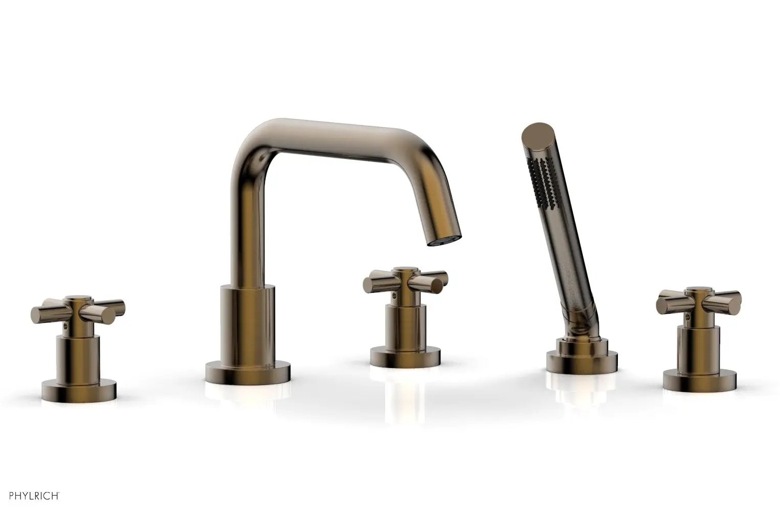 Phylrich BASIC Deck Tub Set with Hand Shower - Tubular Cross Handles by Phylrich
