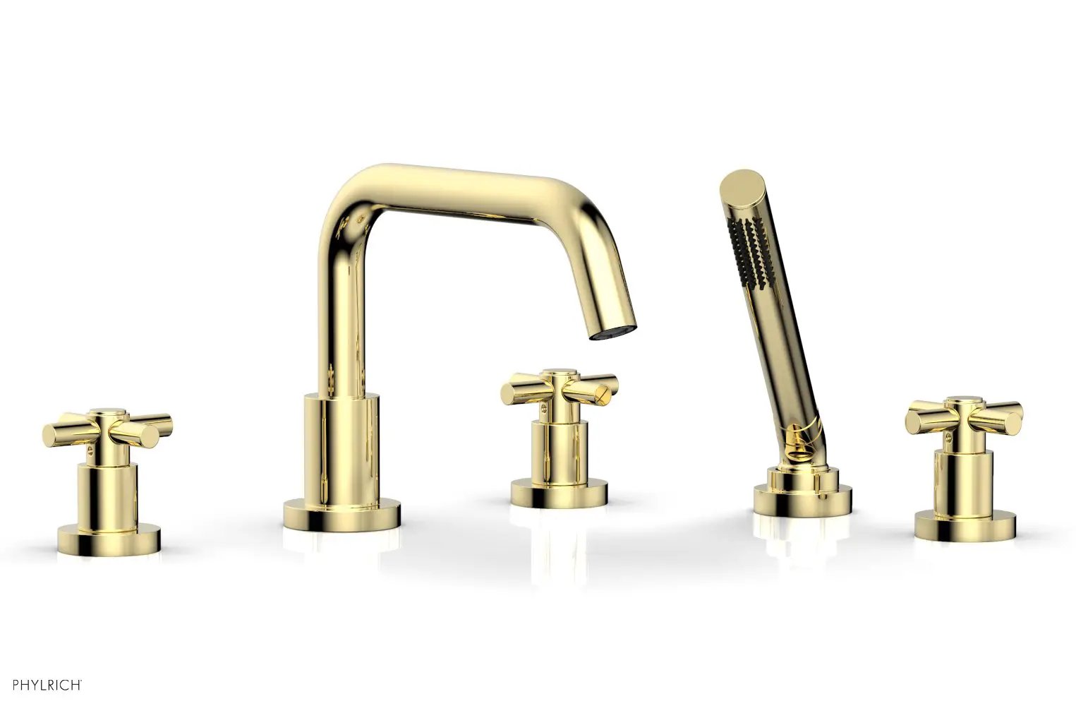 Phylrich BASIC Deck Tub Set with Hand Shower - Tubular Cross Handles by Phylrich