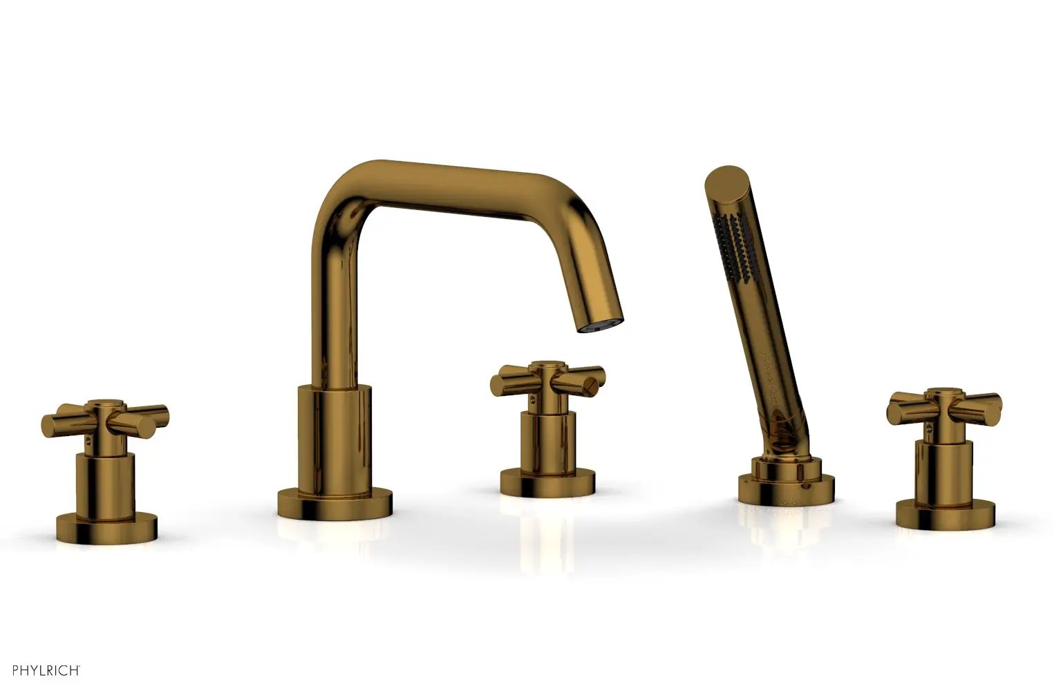 Phylrich BASIC Deck Tub Set with Hand Shower - Tubular Cross Handles by Phylrich