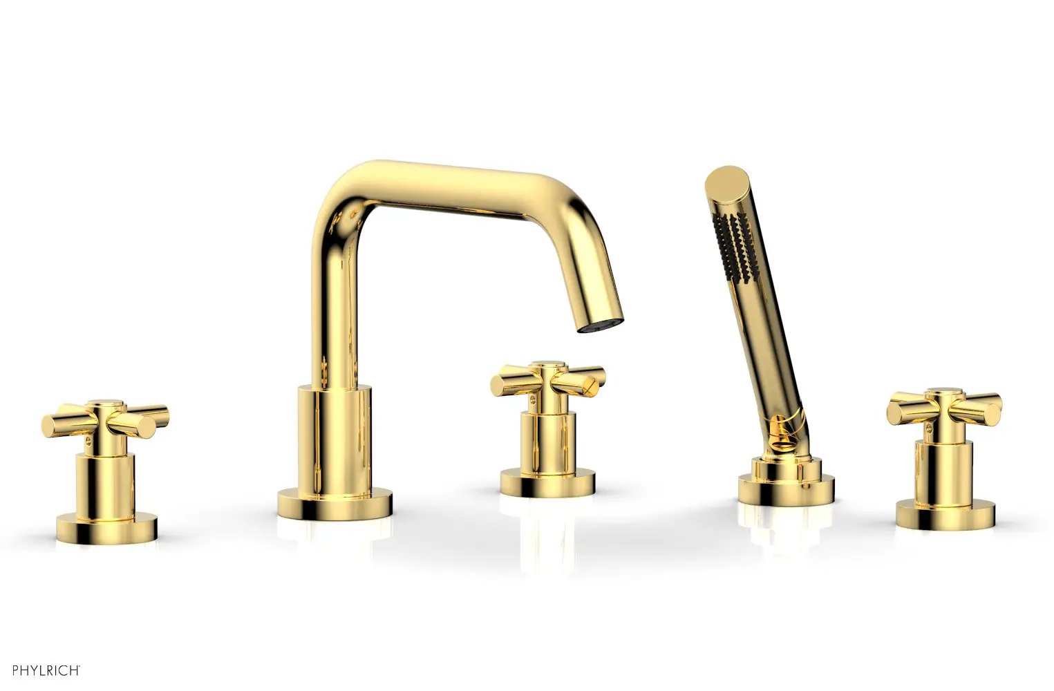 Phylrich BASIC Deck Tub Set with Hand Shower - Tubular Cross Handles by Phylrich