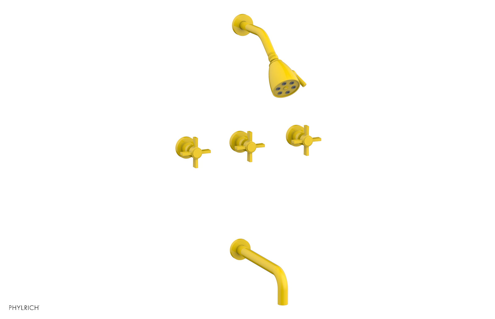 Phylrich BASIC Three Handle Tub and Shower Set 10" Spout - Blade Cross Handles