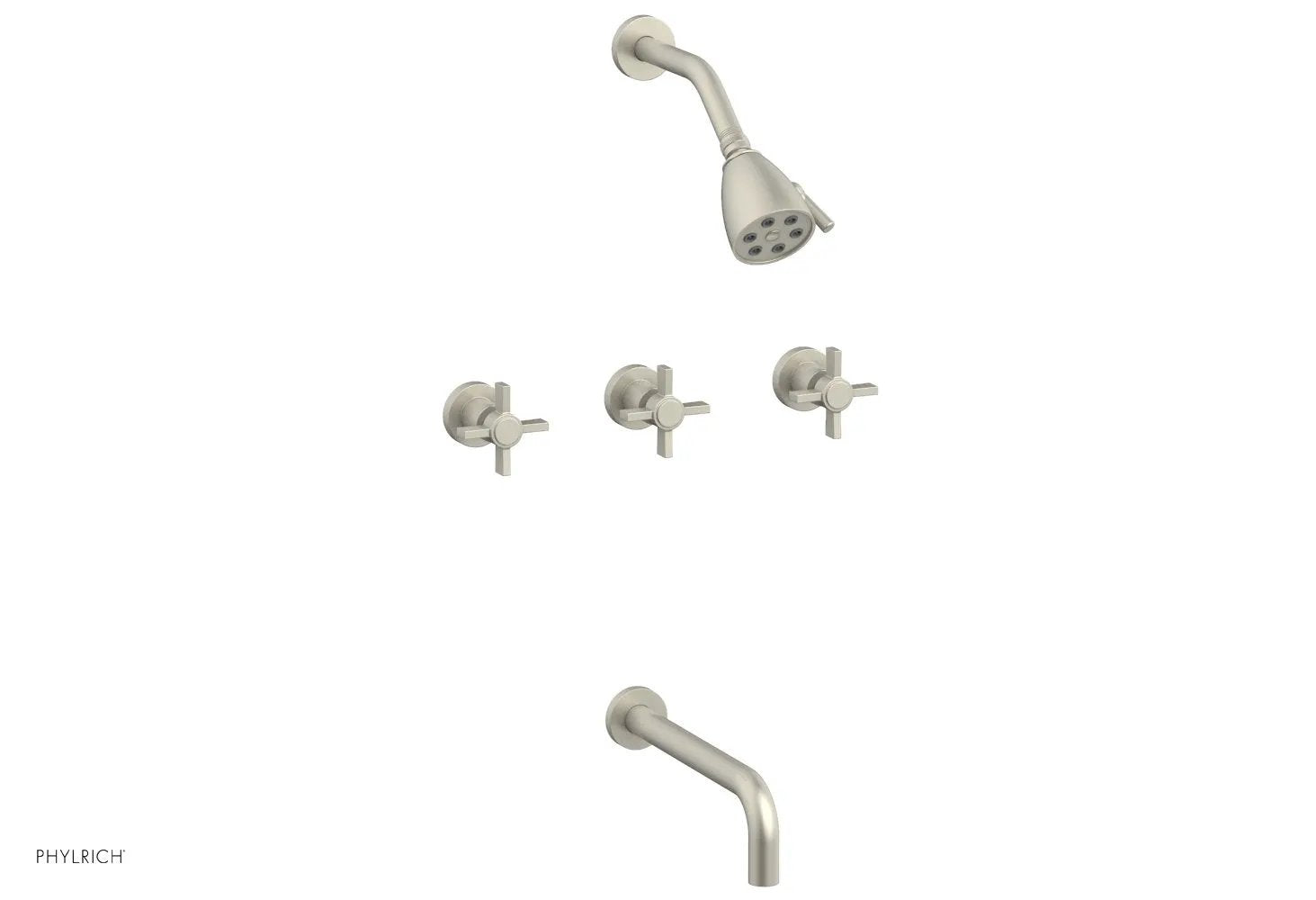 Phylrich BASIC Three Handle Tub and Shower Set 10" Spout - Blade Cross Handles by Phylrich