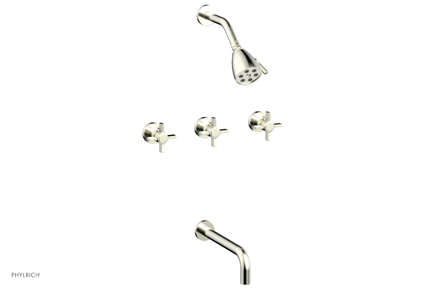 Phylrich BASIC Three Handle Tub and Shower Set 10" Spout - Blade Cross Handles by Phylrich