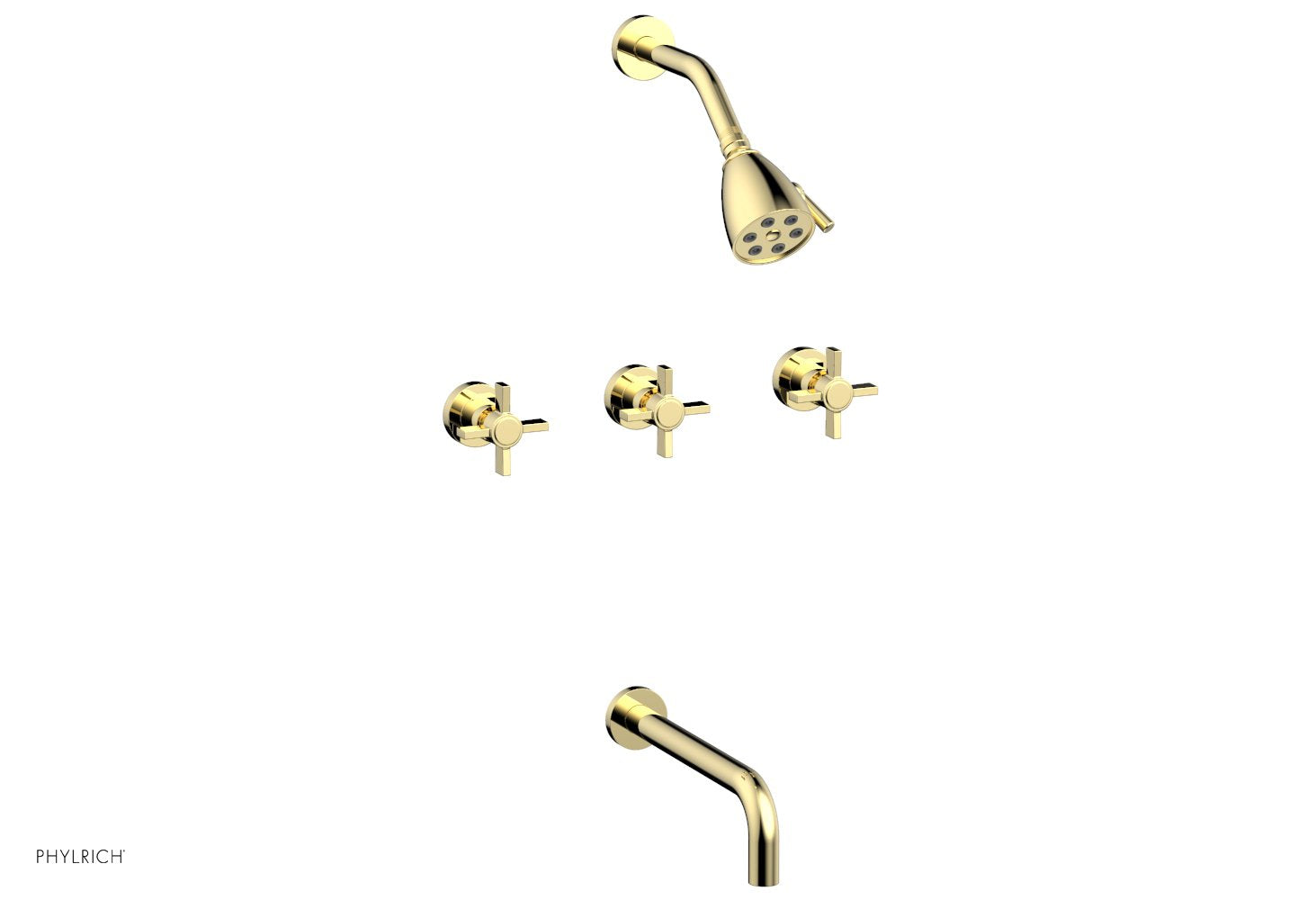Phylrich BASIC Three Handle Tub and Shower Set 10" Spout - Blade Cross Handles by Phylrich