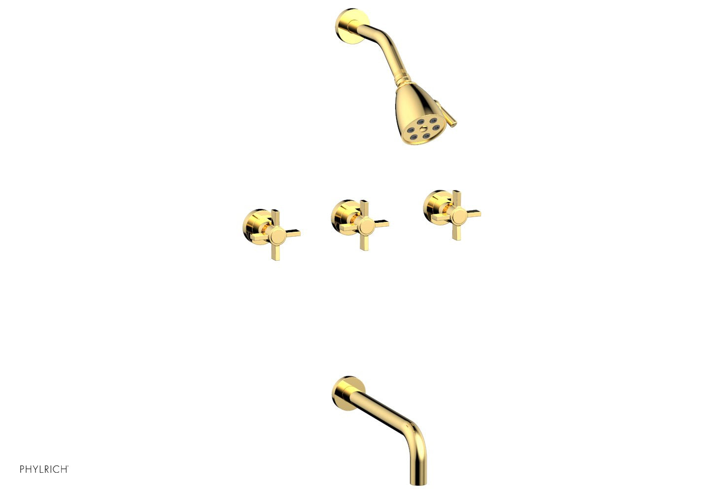 Phylrich BASIC Three Handle Tub and Shower Set 10" Spout - Blade Cross Handles