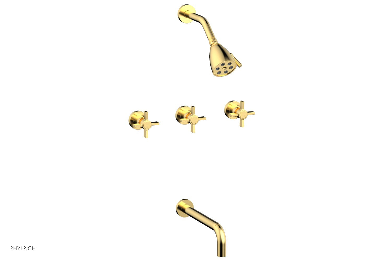 Phylrich BASIC Three Handle Tub and Shower Set 10" Spout - Blade Cross Handles
