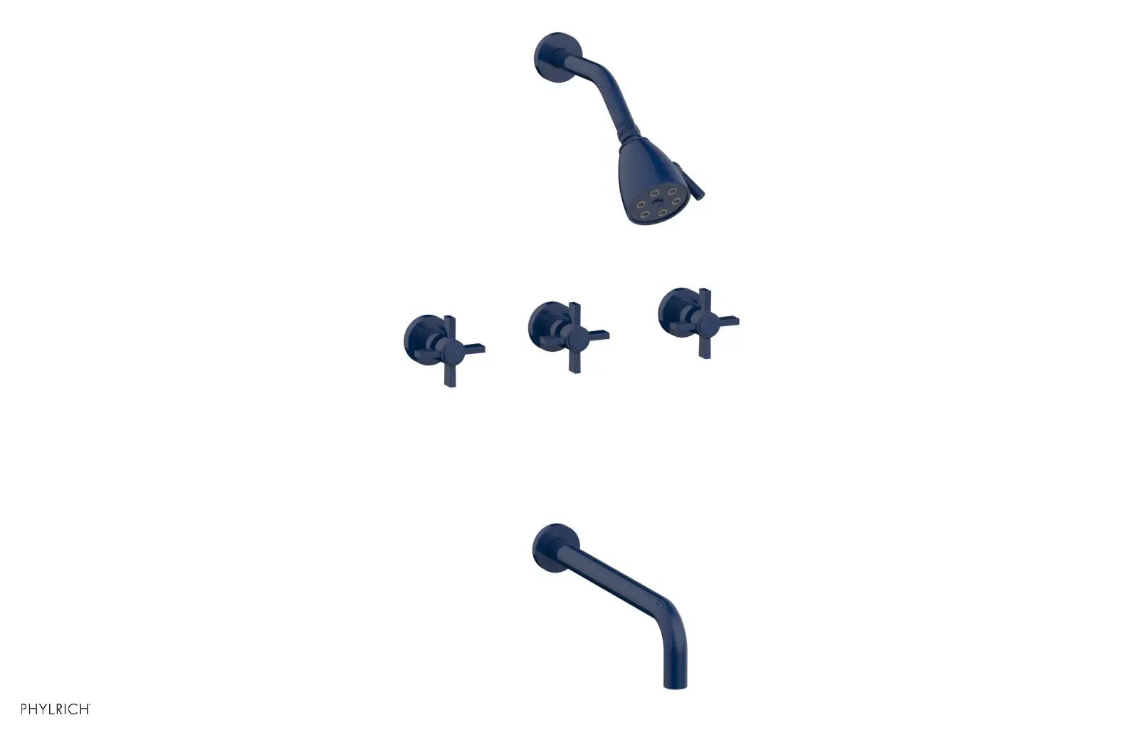 Phylrich BASIC Three Handle Tub and Shower Set 12" Spout - Blade Cross Handles by Phylrich