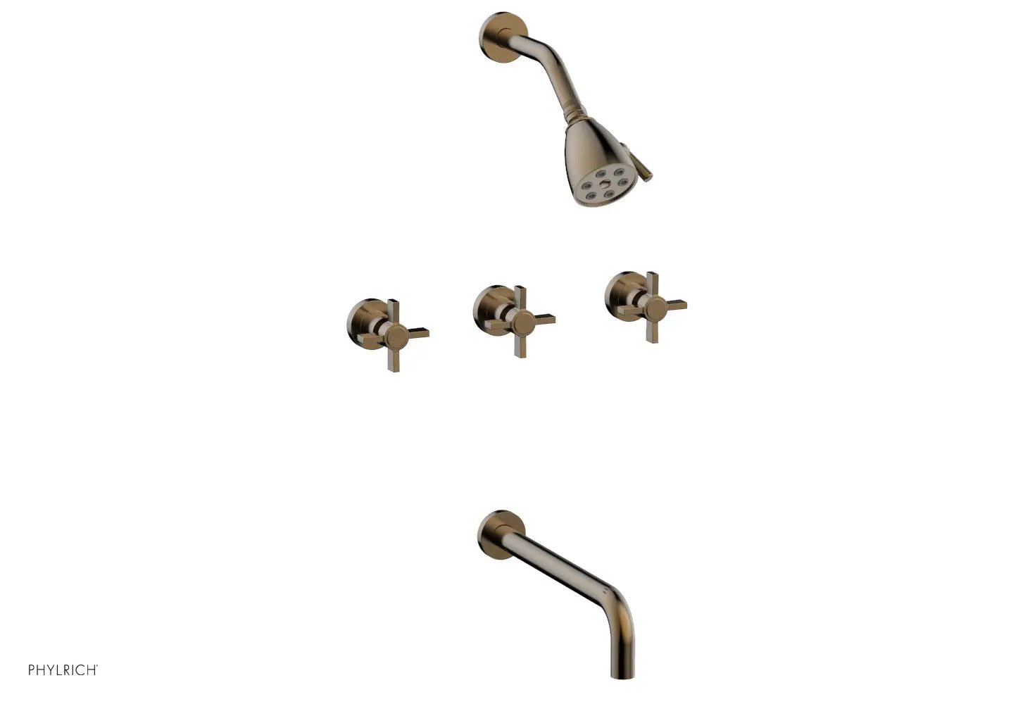 Phylrich BASIC Three Handle Tub and Shower Set 12" Spout - Blade Cross Handles by Phylrich
