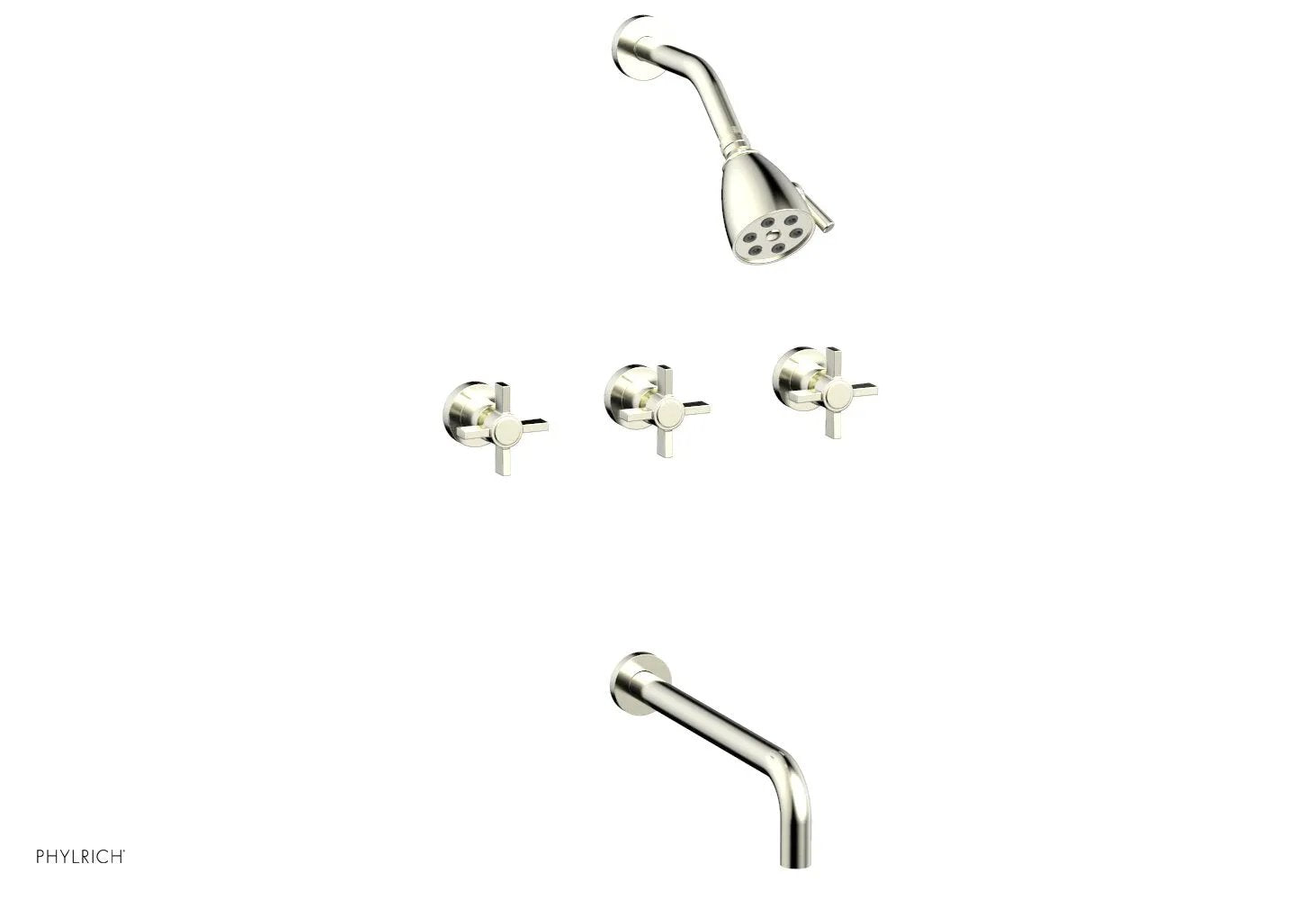 Phylrich BASIC Three Handle Tub and Shower Set 12" Spout - Blade Cross Handles by Phylrich