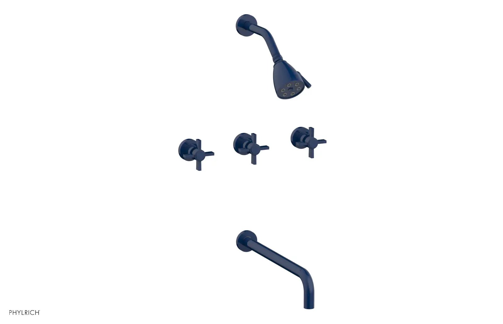 Phylrich BASIC Three Handle Tub and Shower Set 14" Spout - Blade Cross Handles by Phylrich