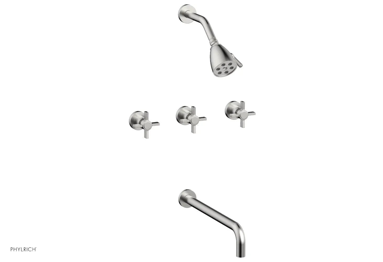 Phylrich BASIC Three Handle Tub and Shower Set 14" Spout - Blade Cross Handles by Phylrich