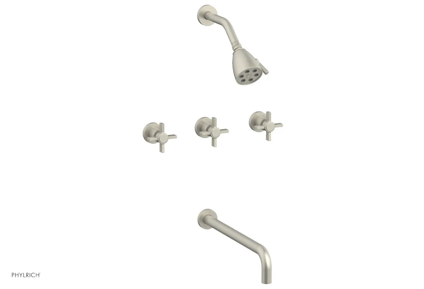 Phylrich BASIC Three Handle Tub and Shower Set 14" Spout - Blade Cross Handles by Phylrich