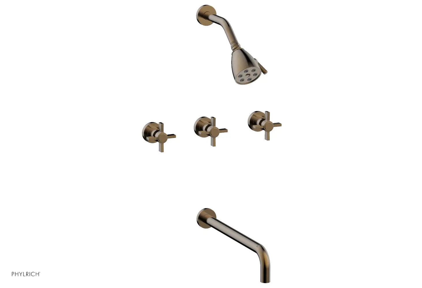 Phylrich BASIC Three Handle Tub and Shower Set 14" Spout - Blade Cross Handles by Phylrich