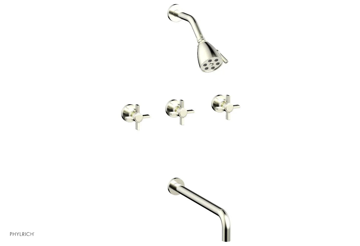 Phylrich BASIC Three Handle Tub and Shower Set 14" Spout - Blade Cross Handles by Phylrich