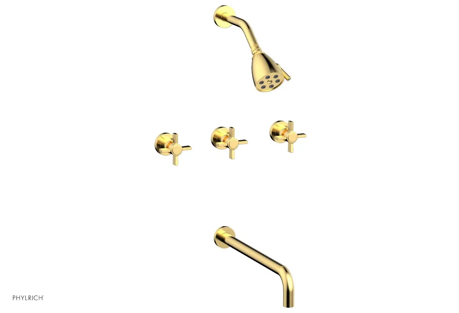 Phylrich BASIC Three Handle Tub and Shower Set 14" Spout - Blade Cross Handles by Phylrich