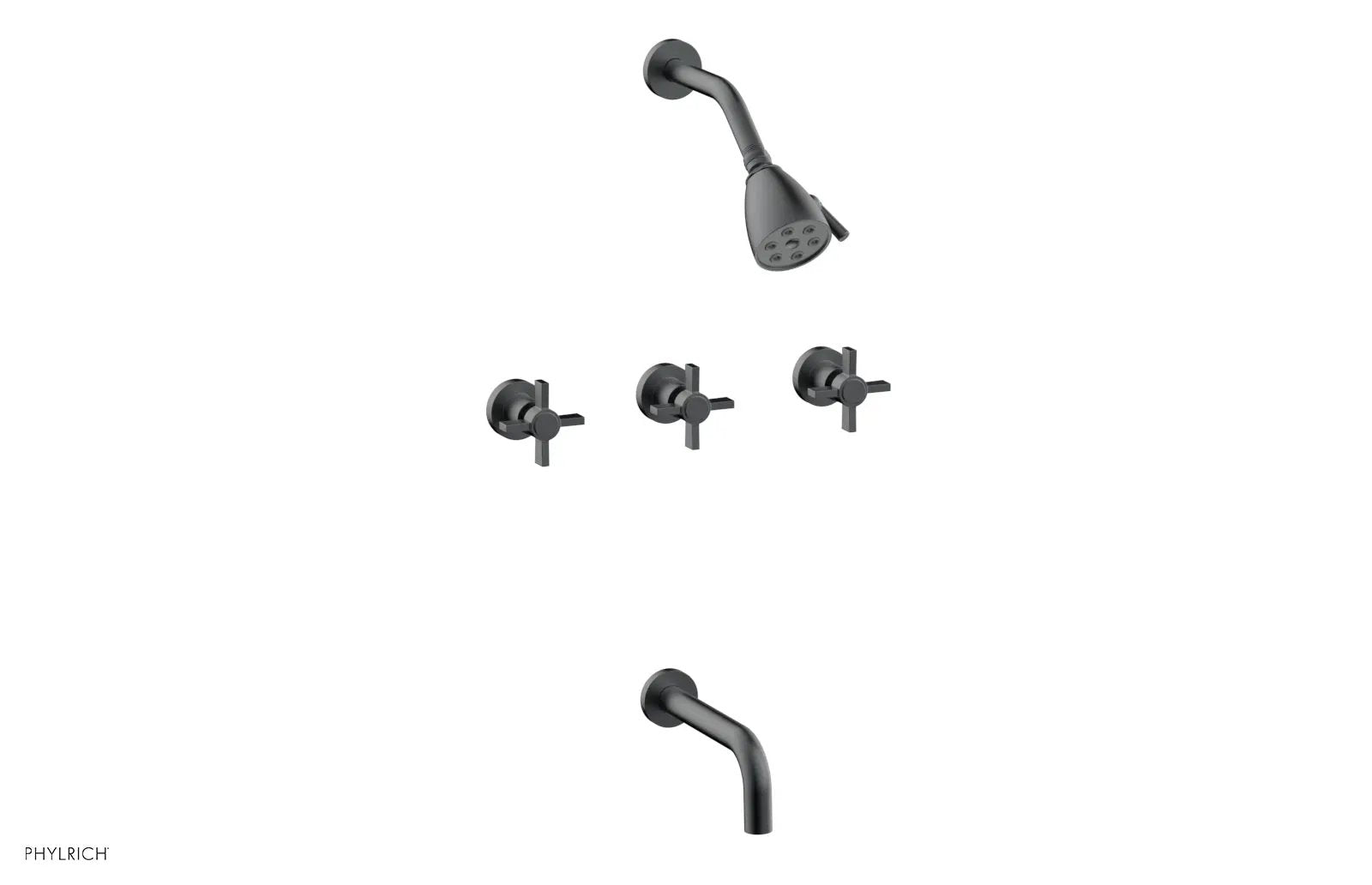Phylrich BASIC Three Handle Tub and Shower Set 7 1/2" Spout - Blade Cross Handles by Phylrich
