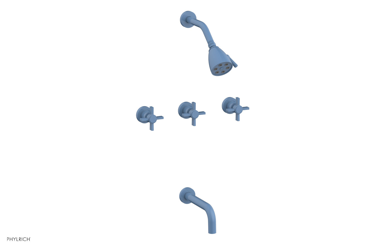 Phylrich BASIC Three Handle Tub and Shower Set 7 1/2" Spout - Blade Cross Handles