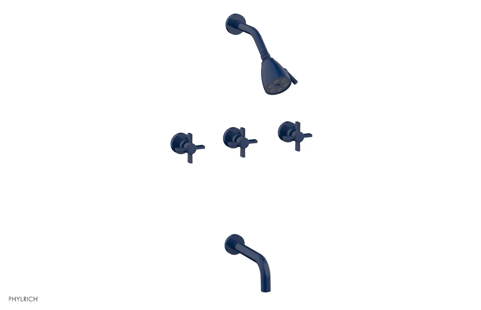 Phylrich BASIC Three Handle Tub and Shower Set 7 1/2" Spout - Blade Cross Handles by Phylrich