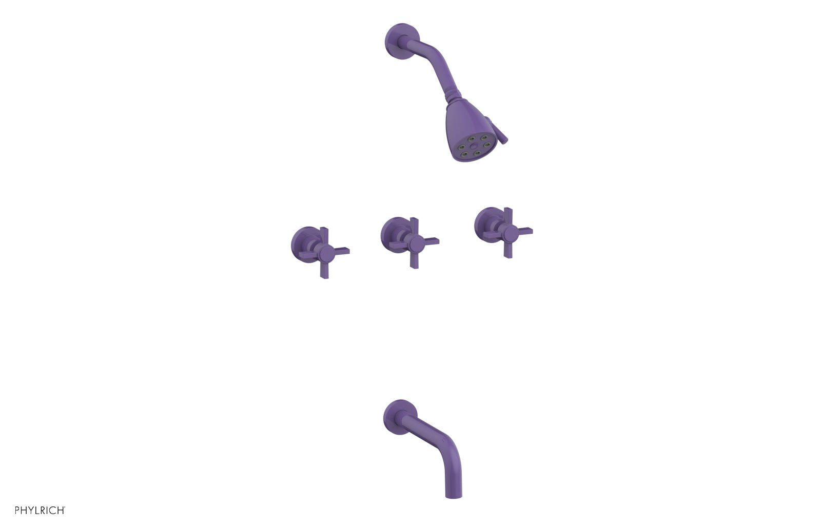 Phylrich BASIC Three Handle Tub and Shower Set 7 1/2" Spout - Blade Cross Handles