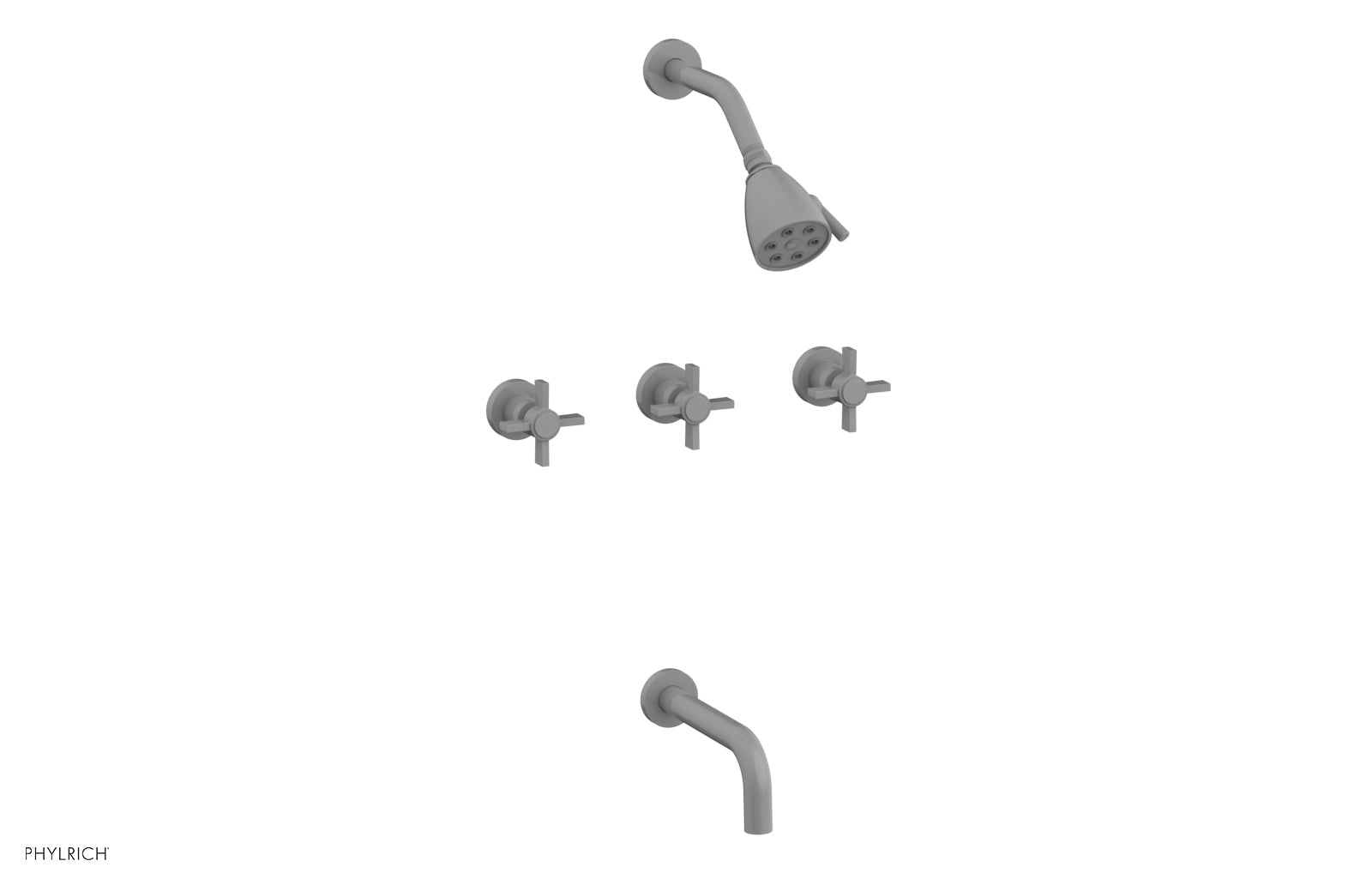 Phylrich BASIC Three Handle Tub and Shower Set 7 1/2" Spout - Blade Cross Handles